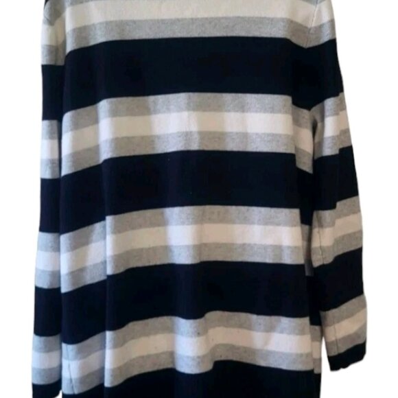 Elle Cardigan Womens Size S Black, White and Gray Striped Open Front Thick Knit - Picture 2 of 4